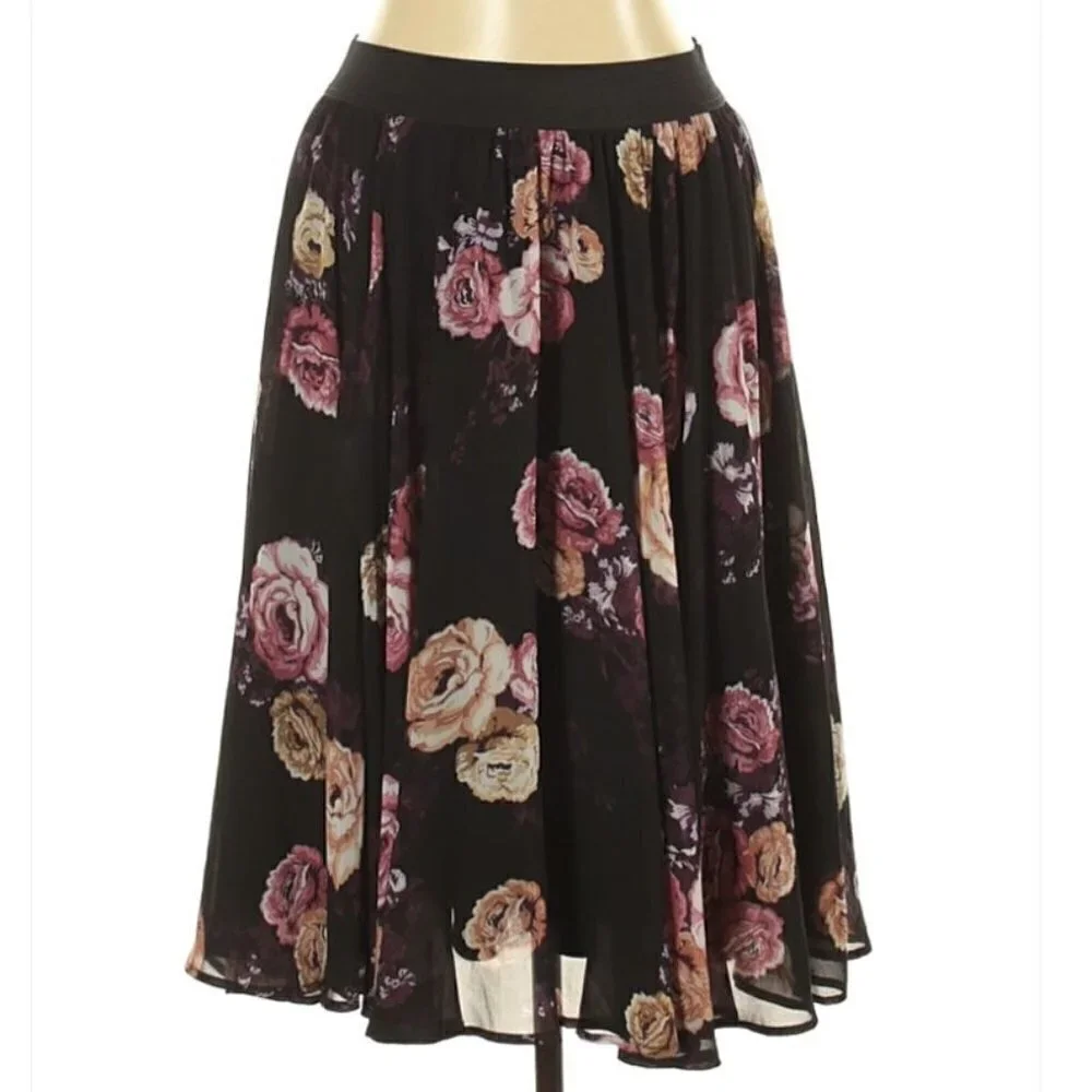 NEW Torrid Black Floral Chiffon Tulle Midi Skirt